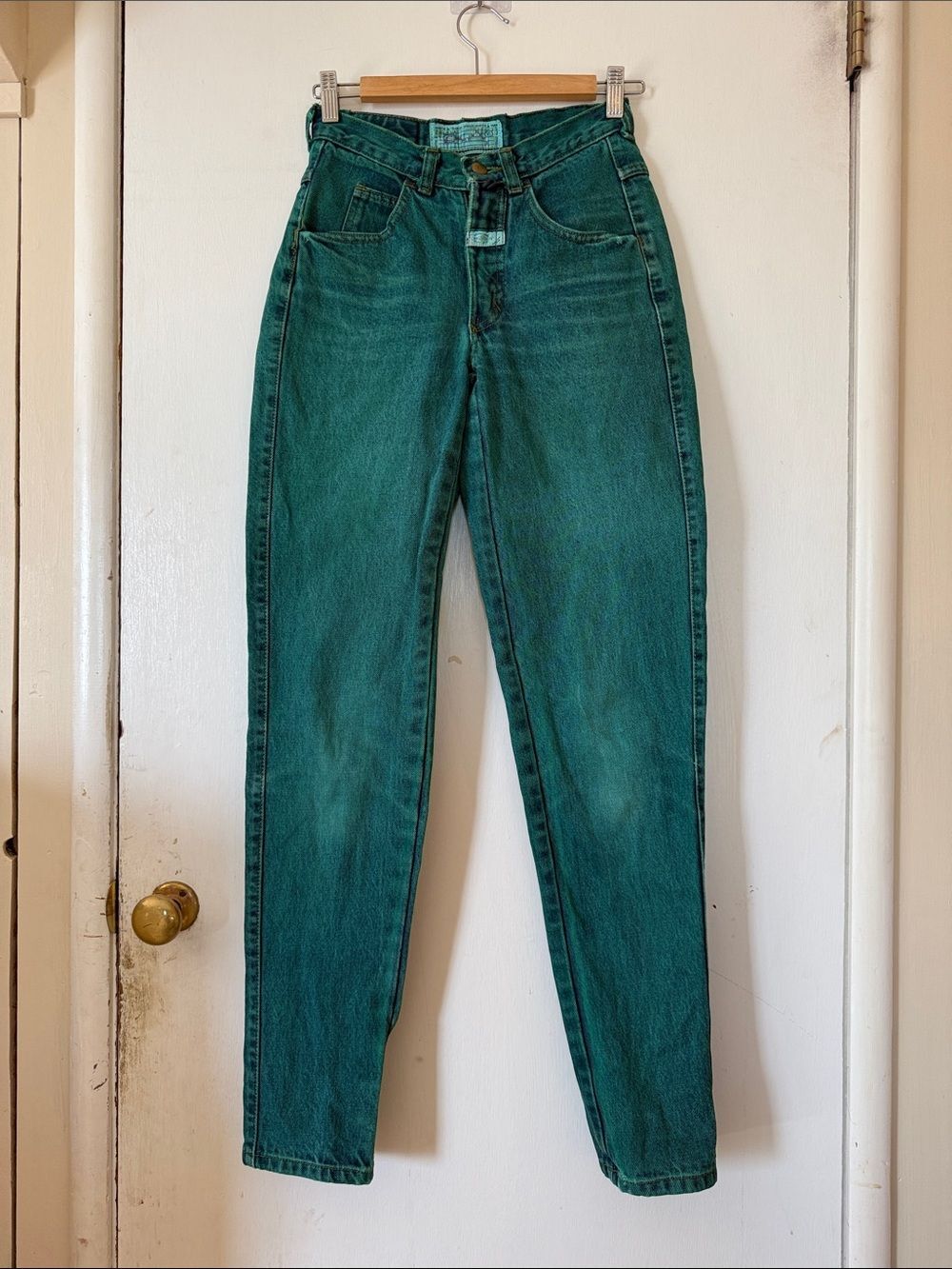 Vtg 90's Marithé + François Girbaud Teal Denim Jeans High Rise Slim USA Wmns 5/6